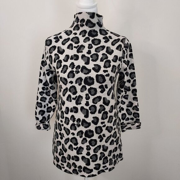 Tahari Snow Leopard Print Mock Neck Sweater Size XS - Picture 1 of 5